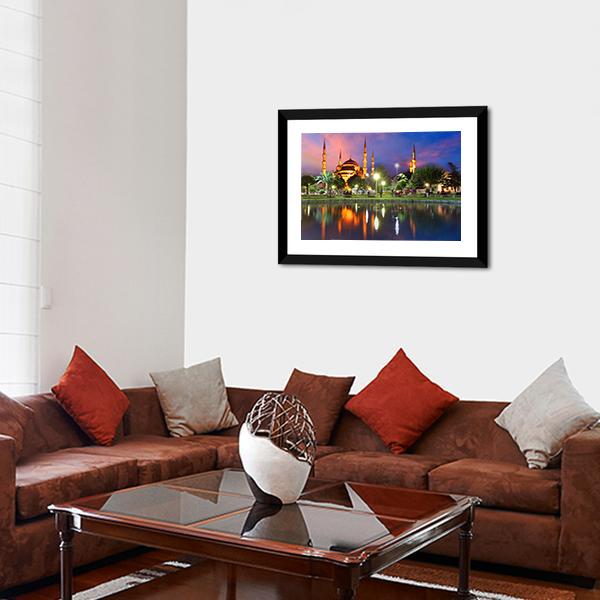 Blue Mosque At Night Canvas Wall Art-3 Horizontal-Gallery Wrap-25" x 16"-Tiaracle