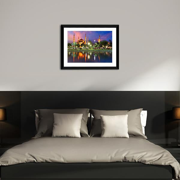 Blue Mosque At Night Canvas Wall Art-3 Horizontal-Gallery Wrap-25" x 16"-Tiaracle