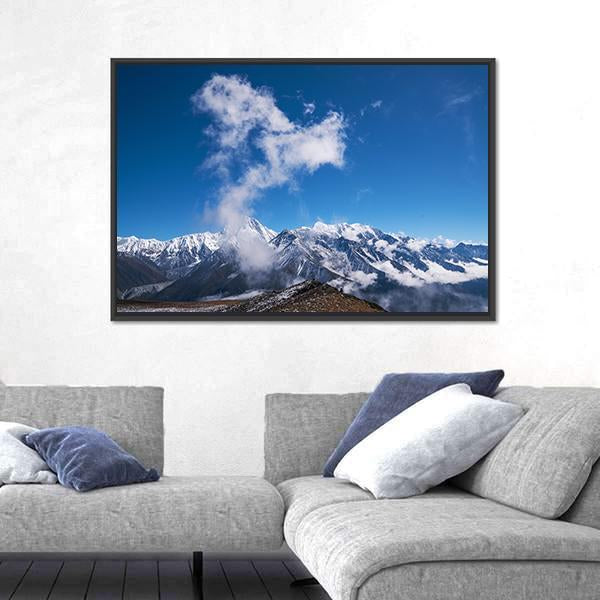 Blue Sky &amp; Snow Mountain Canvas Wall Art-1 Piece-Floating Frame-24" x 16"-Tiaracle