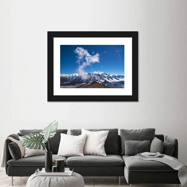 Blue Sky &amp; Snow Mountain Canvas Wall Art-1 Piece-Framed Print-20" x 16"-Tiaracle
