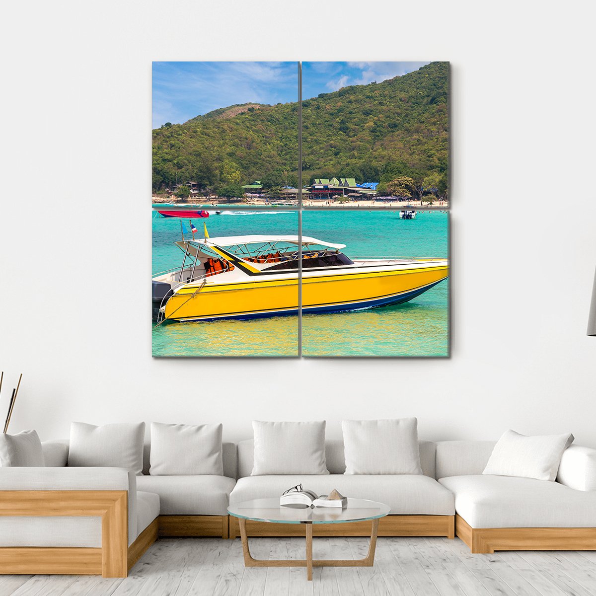 Boat In Koh Lan Island Canvas Wall Art-4 Square-Gallery Wrap-17" x 17"-Tiaracle