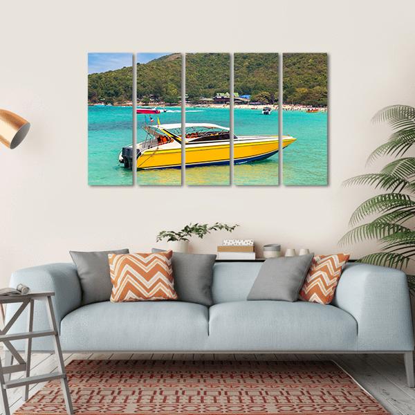 Boat In Koh Lan Island Canvas Wall Art-5 Horizontal-Gallery Wrap-22" x 12"-Tiaracle