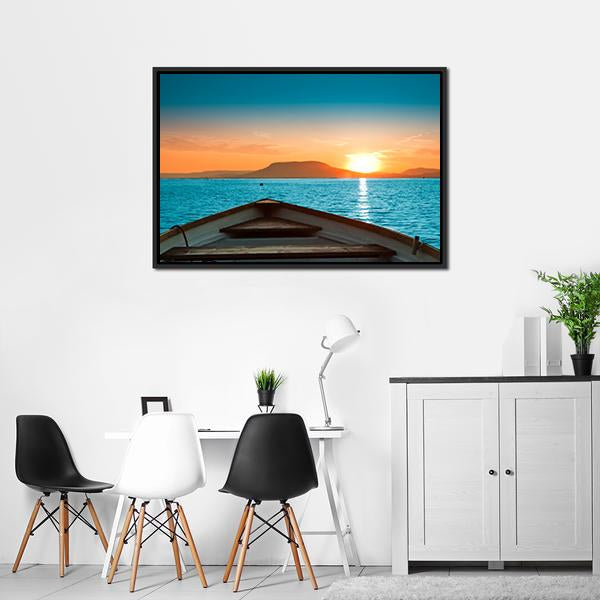 Boat Under Sunset Canvas Wall Art-1 Piece-Floating Frame-24" x 16"-Tiaracle
