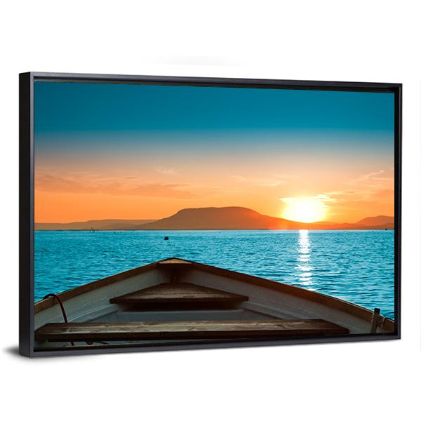 Boat Under Sunset Canvas Wall Art-3 Horizontal-Gallery Wrap-25" x 16"-Tiaracle
