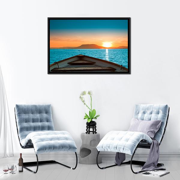 Boat Under Sunset Canvas Wall Art-3 Horizontal-Gallery Wrap-25" x 16"-Tiaracle