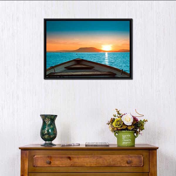 Boat Under Sunset Canvas Wall Art-3 Horizontal-Gallery Wrap-25" x 16"-Tiaracle