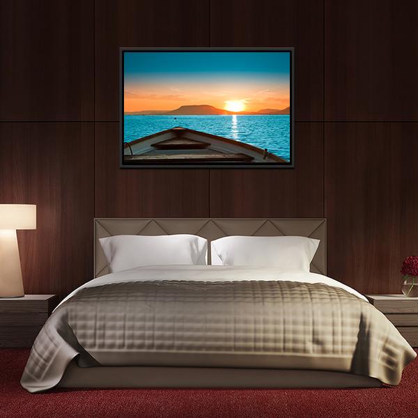 Boat Under Sunset Canvas Wall Art-3 Horizontal-Gallery Wrap-25" x 16"-Tiaracle