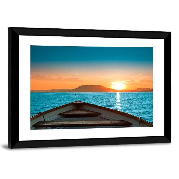Boat Under Sunset Canvas Wall Art-3 Horizontal-Gallery Wrap-25" x 16"-Tiaracle