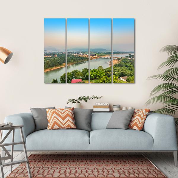 Bridge Over Bund River Canvas Wall Art-4 Horizontal-Gallery Wrap-34" x 24"-Tiaracle