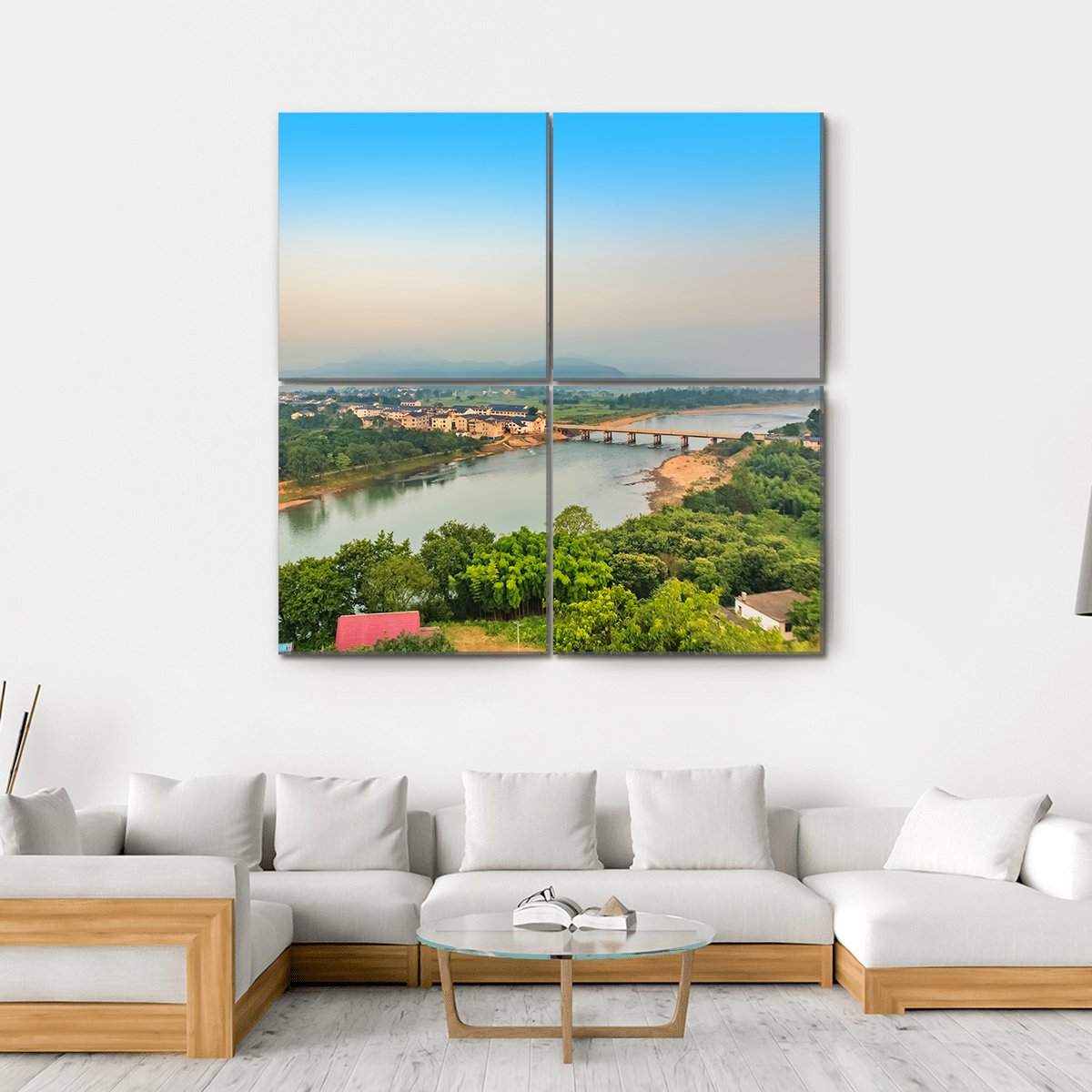 Bridge Over Bund River Canvas Wall Art-4 Square-Gallery Wrap-17" x 17"-Tiaracle
