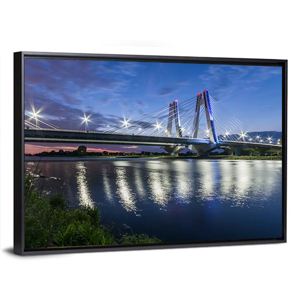 Bridge Over Vistula River Canvas Wall Art-1 Piece-Floating Frame-24" x 16"-Tiaracle