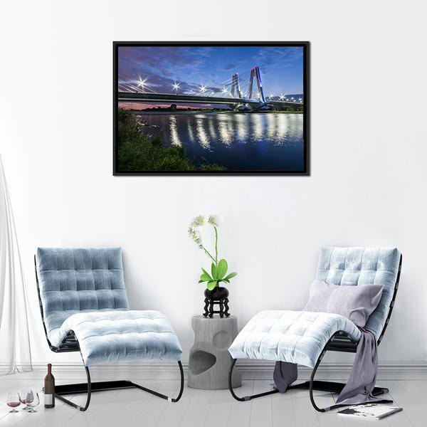Bridge Over Vistula River Canvas Wall Art-1 Piece-Floating Frame-24" x 16"-Tiaracle