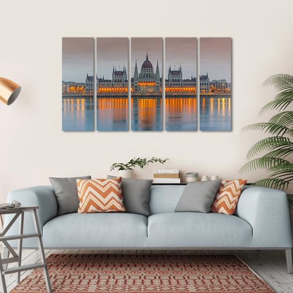 Budapest Parliament At Dusk Canvas Wall Art-5 Horizontal-Gallery Wrap-22" x 12"-Tiaracle