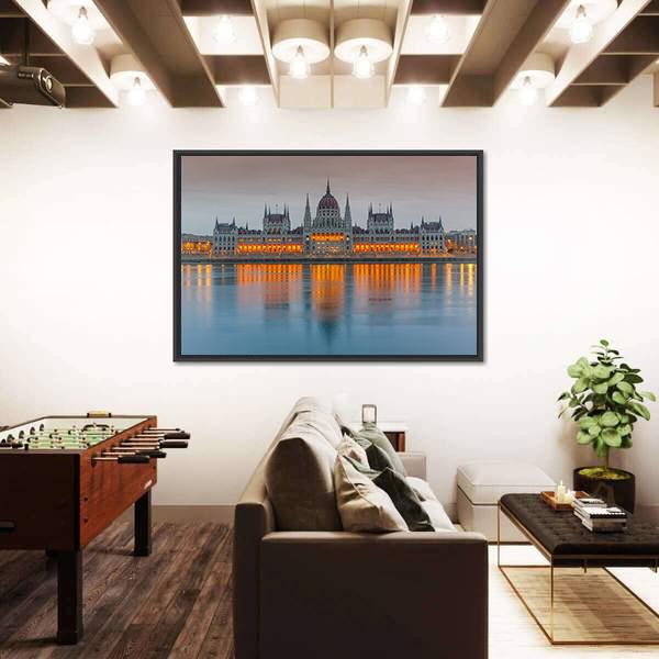 Budapest Parliament At Dusk Canvas Wall Art-3 Horizontal-Gallery Wrap-25" x 16"-Tiaracle