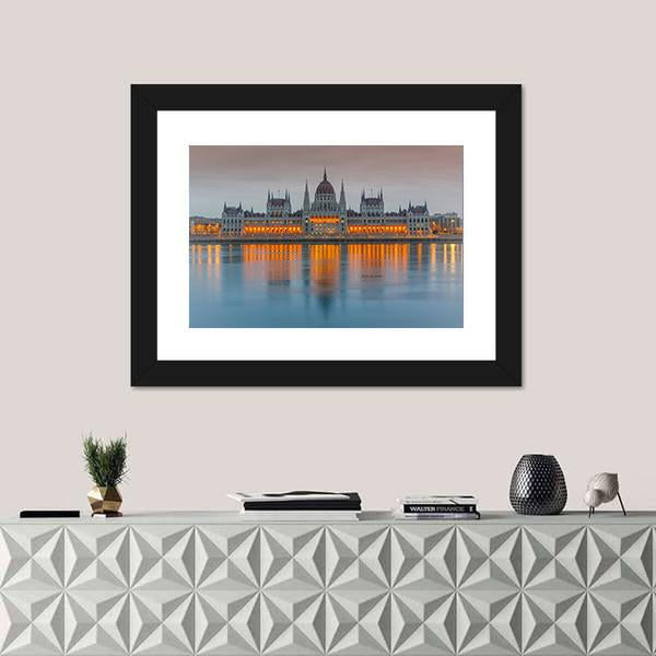Budapest Parliament At Dusk Canvas Wall Art-3 Horizontal-Gallery Wrap-25" x 16"-Tiaracle
