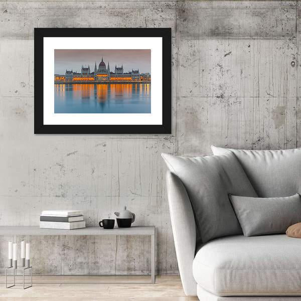 Budapest Parliament At Dusk Canvas Wall Art-3 Horizontal-Gallery Wrap-25" x 16"-Tiaracle