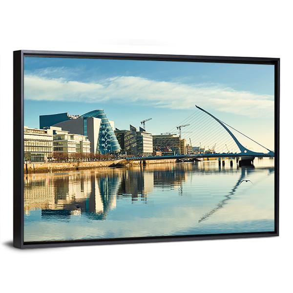 Buildings On Liffey River Canvas Wall Art-1 Piece-Floating Frame-24" x 16"-Tiaracle