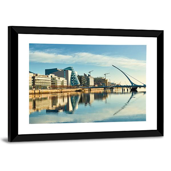 Buildings On Liffey River Canvas Wall Art-1 Piece-Framed Print-20" x 16"-Tiaracle