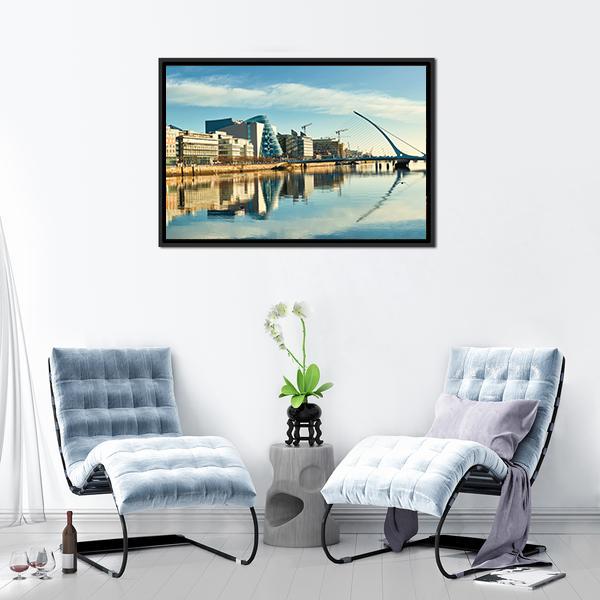 Buildings On Liffey River Canvas Wall Art-5 Horizontal-Gallery Wrap-22" x 12"-Tiaracle