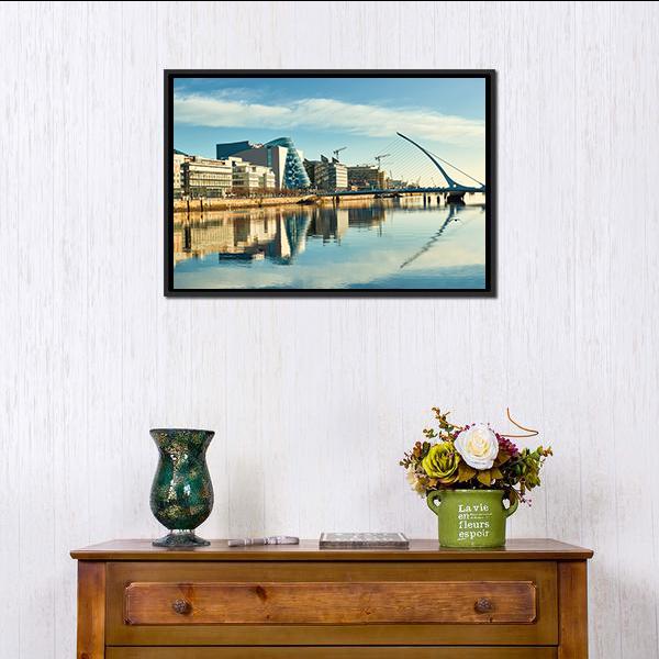 Buildings On Liffey River Canvas Wall Art-5 Horizontal-Gallery Wrap-22" x 12"-Tiaracle