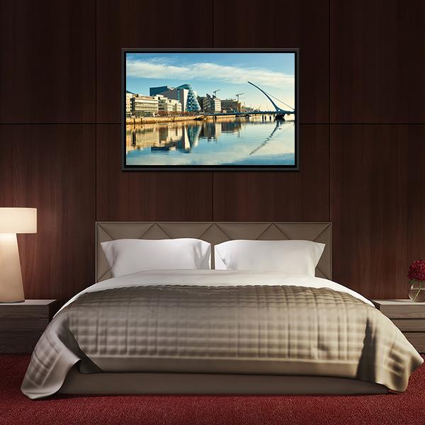 Buildings On Liffey River Canvas Wall Art-5 Horizontal-Gallery Wrap-22" x 12"-Tiaracle
