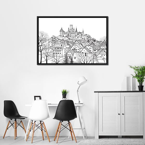 Castle &amp; City Sketch Canvas Wall Art-1 Piece-Floating Frame-24" x 16"-Tiaracle