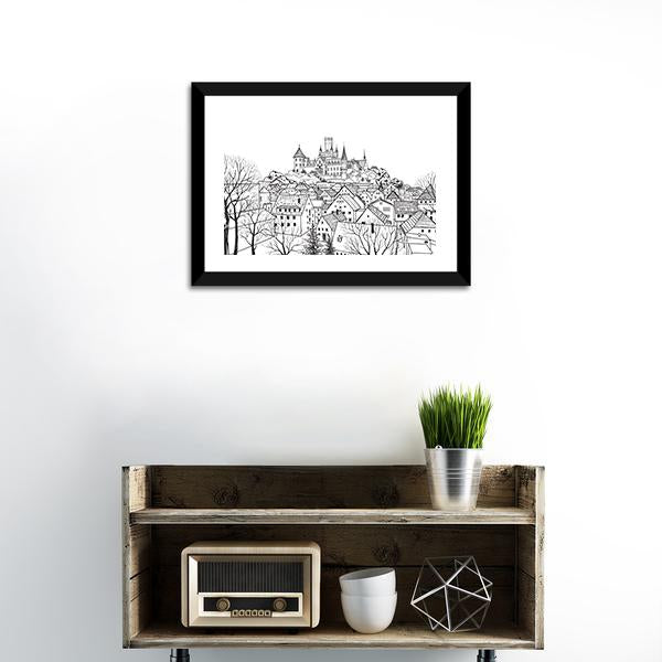 Castle &amp; City Sketch Canvas Wall Art-3 Horizontal-Gallery Wrap-25" x 16"-Tiaracle