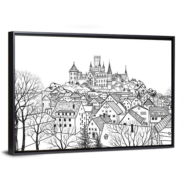 Castle &amp; City Sketch Canvas Wall Art-3 Horizontal-Gallery Wrap-25" x 16"-Tiaracle