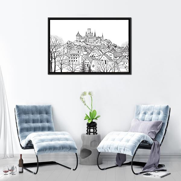 Castle &amp; City Sketch Canvas Wall Art-3 Horizontal-Gallery Wrap-25" x 16"-Tiaracle