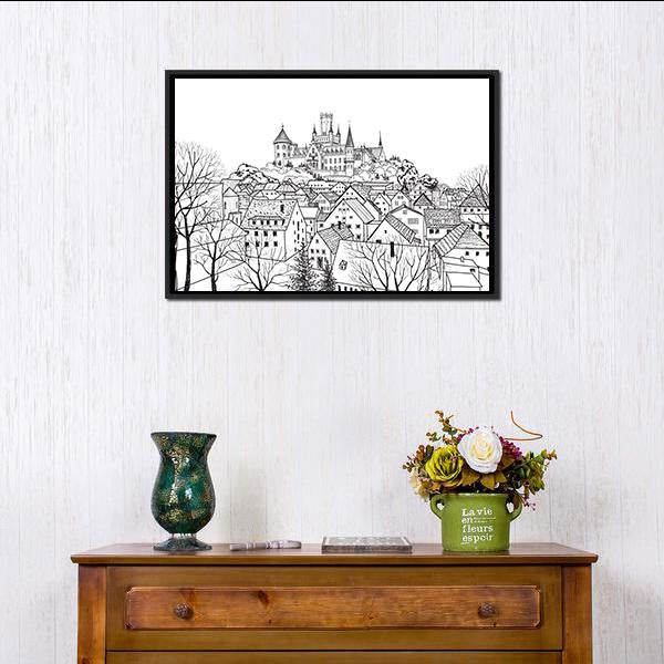 Castle &amp; City Sketch Canvas Wall Art-3 Horizontal-Gallery Wrap-25" x 16"-Tiaracle