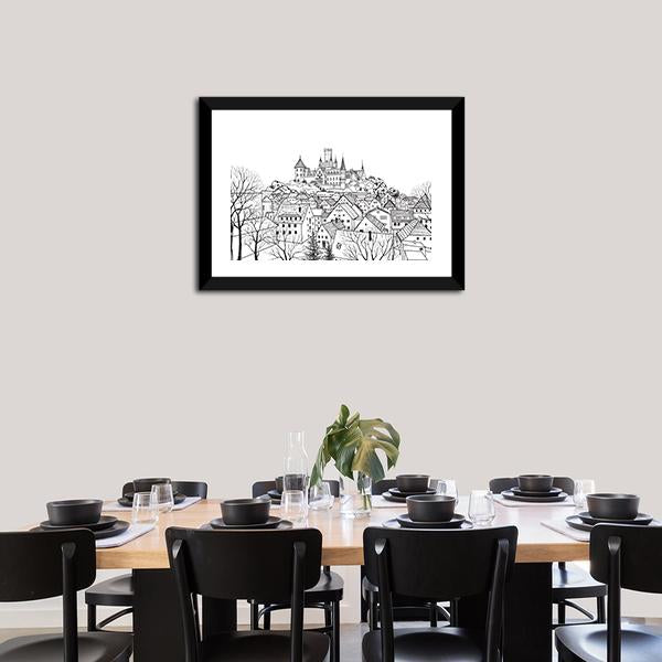 Castle &amp; City Sketch Canvas Wall Art-3 Horizontal-Gallery Wrap-25" x 16"-Tiaracle
