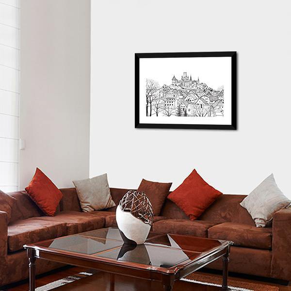 Castle &amp; City Sketch Canvas Wall Art-3 Horizontal-Gallery Wrap-25" x 16"-Tiaracle