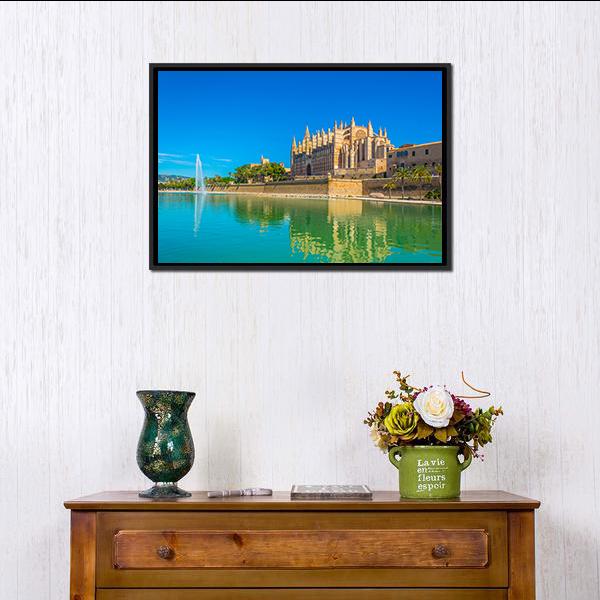 Catedral de Mallorca Spain Canvas Wall Art-1 Piece-Floating Frame-24" x 16"-Tiaracle