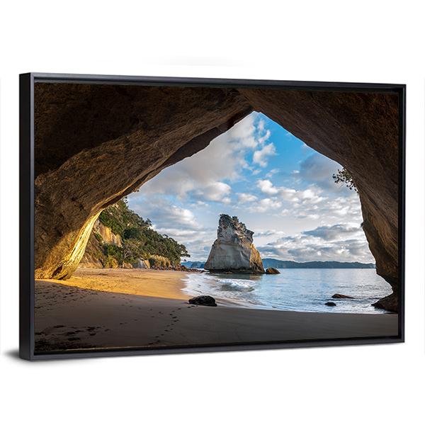 Cathedral Cave At Sunrise Canvas Wall Art-3 Horizontal-Gallery Wrap-25" x 16"-Tiaracle