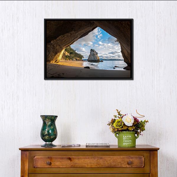 Cathedral Cave At Sunrise Canvas Wall Art-3 Horizontal-Gallery Wrap-25" x 16"-Tiaracle