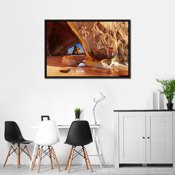 Cathedral Cave New Zealand Canvas Wall Art-1 Piece-Floating Frame-24" x 16"-Tiaracle