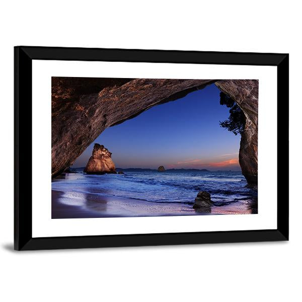 Cathedral Cove At Sunrise Canvas Wall Art-1 Piece-Framed Print-20" x 16"-Tiaracle