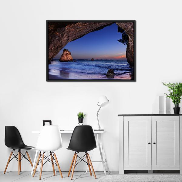 Cathedral Cove At Sunrise Canvas Wall Art-5 Horizontal-Gallery Wrap-22" x 12"-Tiaracle