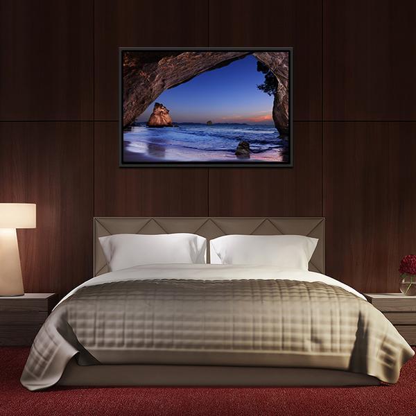 Cathedral Cove At Sunrise Canvas Wall Art-5 Horizontal-Gallery Wrap-22" x 12"-Tiaracle