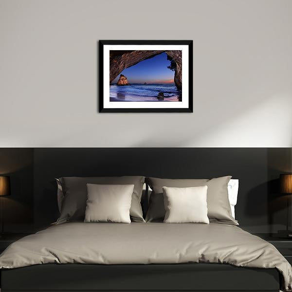Cathedral Cove At Sunrise Canvas Wall Art-5 Horizontal-Gallery Wrap-22" x 12"-Tiaracle