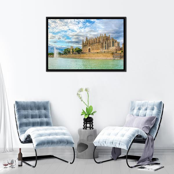 Cathedral De Mallorca Canvas Wall Art-1 Piece-Floating Frame-24" x 16"-Tiaracle