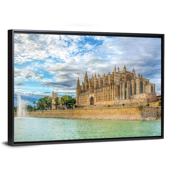 Cathedral De Mallorca Canvas Wall Art-3 Horizontal-Gallery Wrap-25" x 16"-Tiaracle