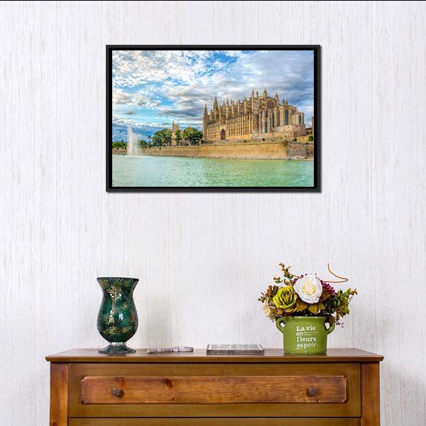 Cathedral De Mallorca Canvas Wall Art-3 Horizontal-Gallery Wrap-25" x 16"-Tiaracle