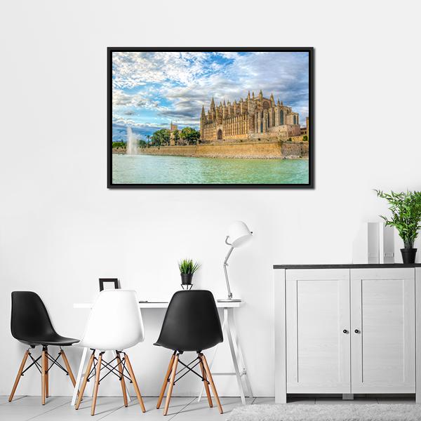 Cathedral De Mallorca Canvas Wall Art-3 Horizontal-Gallery Wrap-25" x 16"-Tiaracle