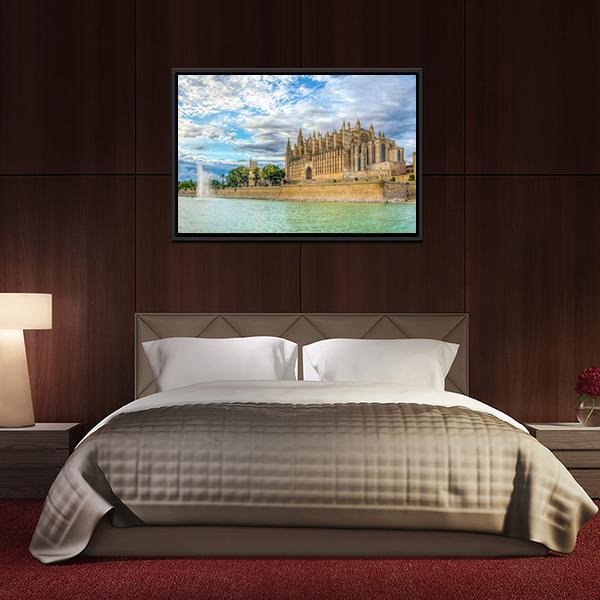 Cathedral De Mallorca Canvas Wall Art-3 Horizontal-Gallery Wrap-25" x 16"-Tiaracle