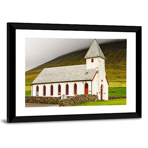 Church On Sandoy Denmark Canvas Wall Art-1 Piece-Framed Print-20" x 16"-Tiaracle