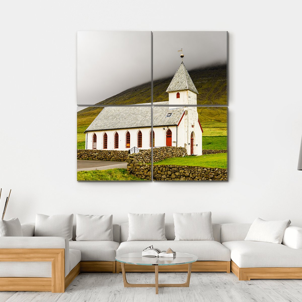 Church On Sandoy Denmark Canvas Wall Art-4 Square-Gallery Wrap-17" x 17"-Tiaracle