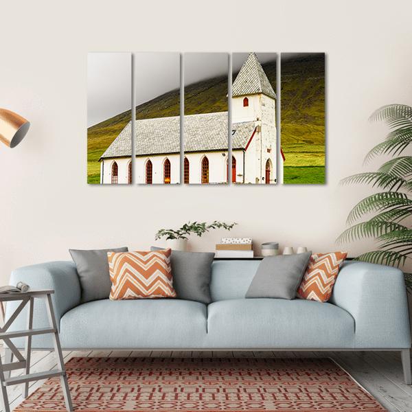 Church On Sandoy Denmark Canvas Wall Art-5 Horizontal-Gallery Wrap-22" x 12"-Tiaracle