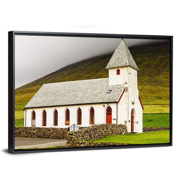 Church On Sandoy Denmark Canvas Wall Art-3 Horizontal-Gallery Wrap-25" x 16"-Tiaracle
