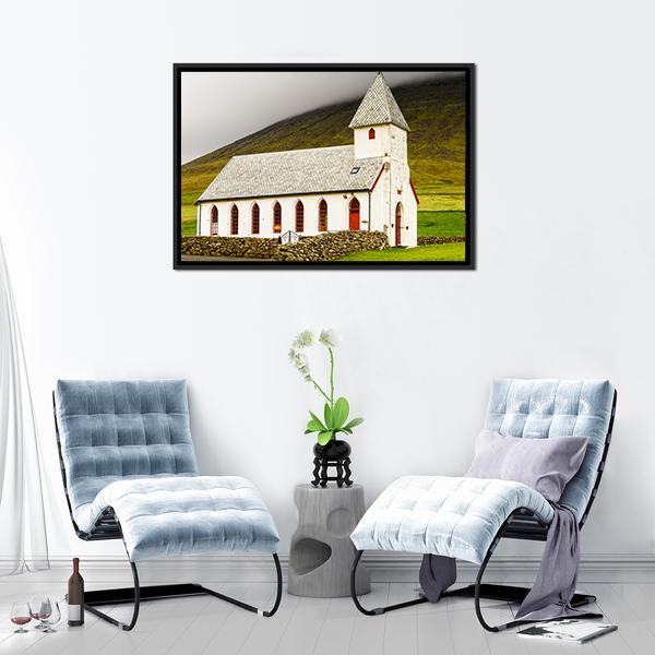 Church On Sandoy Denmark Canvas Wall Art-3 Horizontal-Gallery Wrap-25" x 16"-Tiaracle